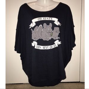 “Our coats look best on us” Navy T-shirt.